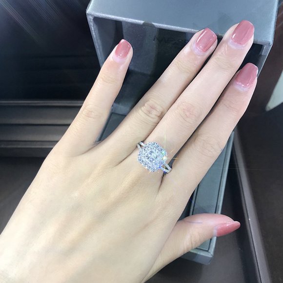 NEW Luxury 925 Sterling Silver Diamond Halo Ring - Picture 4 of 10